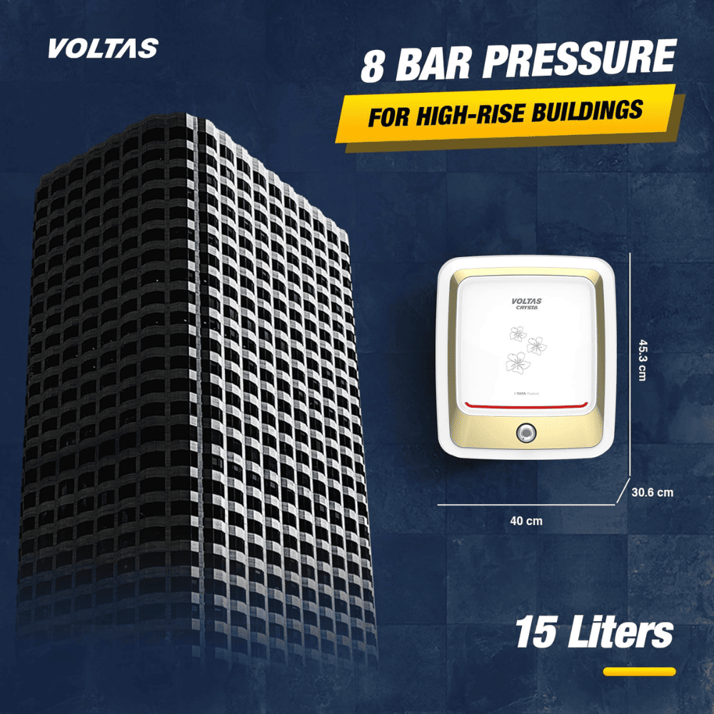 Voltas 15 Ltrs Storage 5 Star Wall Mounting Water Heater Geyser (Crysta 155SPBWT BLACK)
