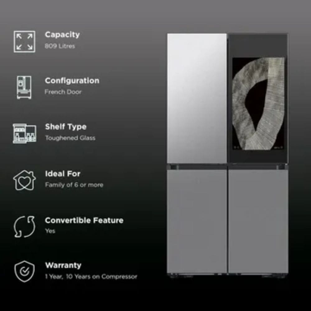 Samsung 809 Ltrs, Convertible, Digital Inverter, Frost Free, French Door Refrigerator (RF71DB9950QDTL,tainless Steel)