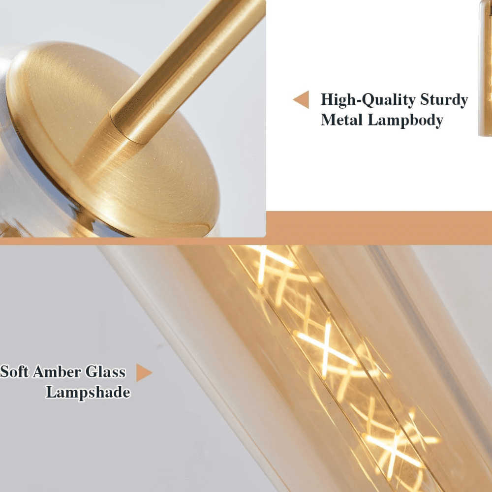 Wall Light Bokt 1 Light Modern Amber, Brushed Brass Tube Gold Wall Lamp Light (Gold)