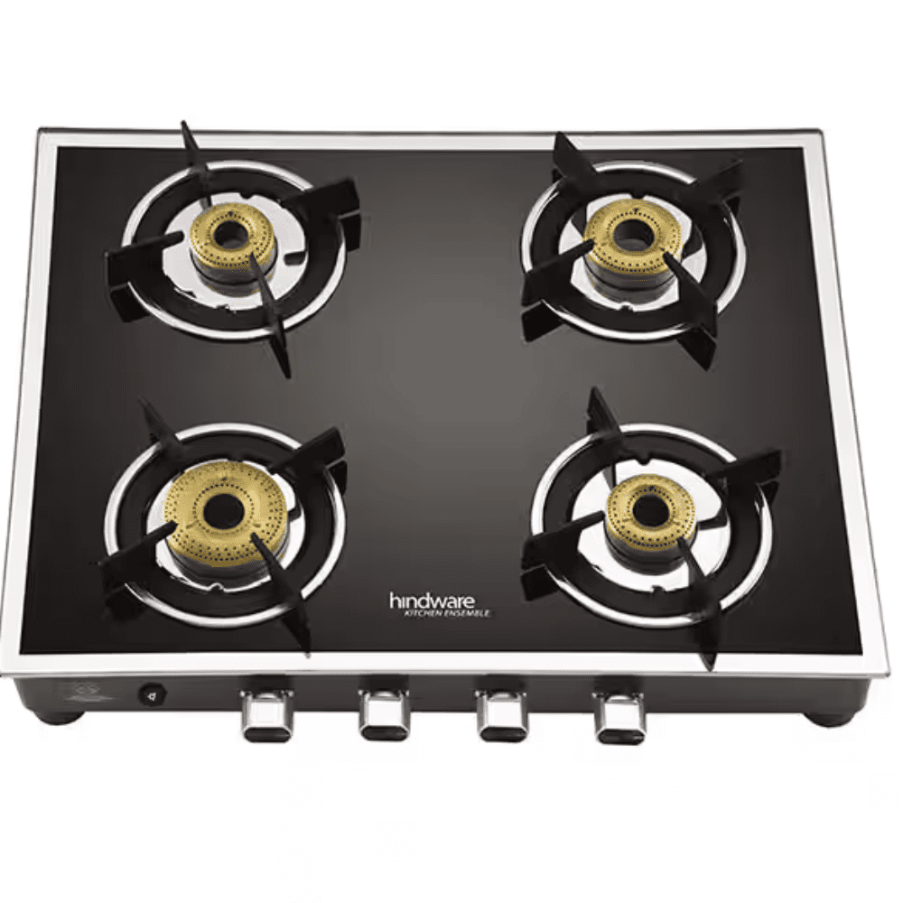 Glen Cooktop, 1043 GT HF BB DT, 3 Burner cm Auto Manual Glass Top Brass Burner 1 Big + 1 Medium + 1 small Gas Stove (Black)