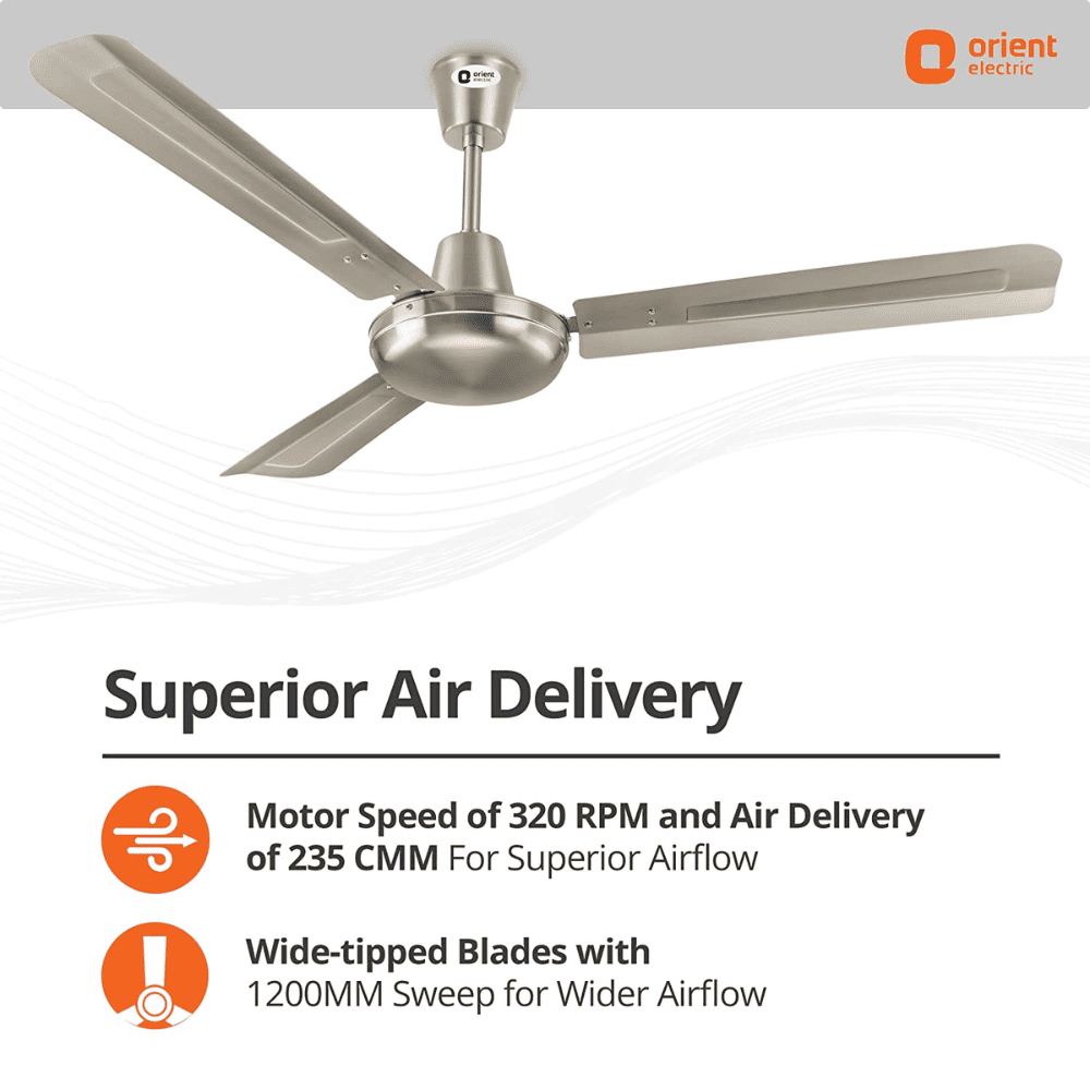 Orient Electric Quasar, 900 mm 3 Blade Electroplated Decorative Ceiling Fan