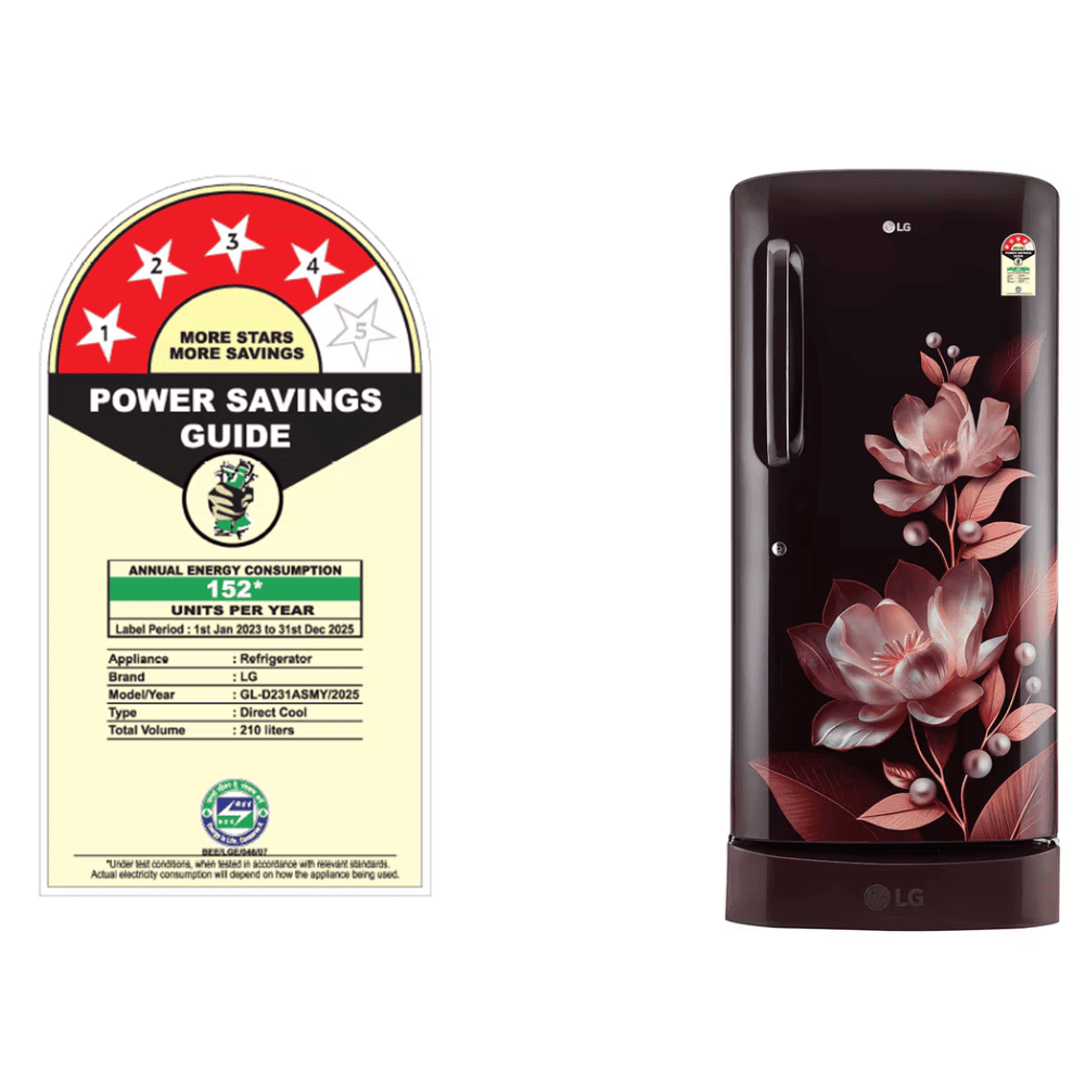 LG 210 Ltrs 3 Star, Inverter Direct Cool, Single Door Refrigerator (GL-D231ASMD)