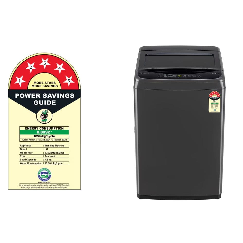 LG 7.5 Kg 5 Star Fully-Automatic Top Load Washing machine (T75VBMB1S, Grey)