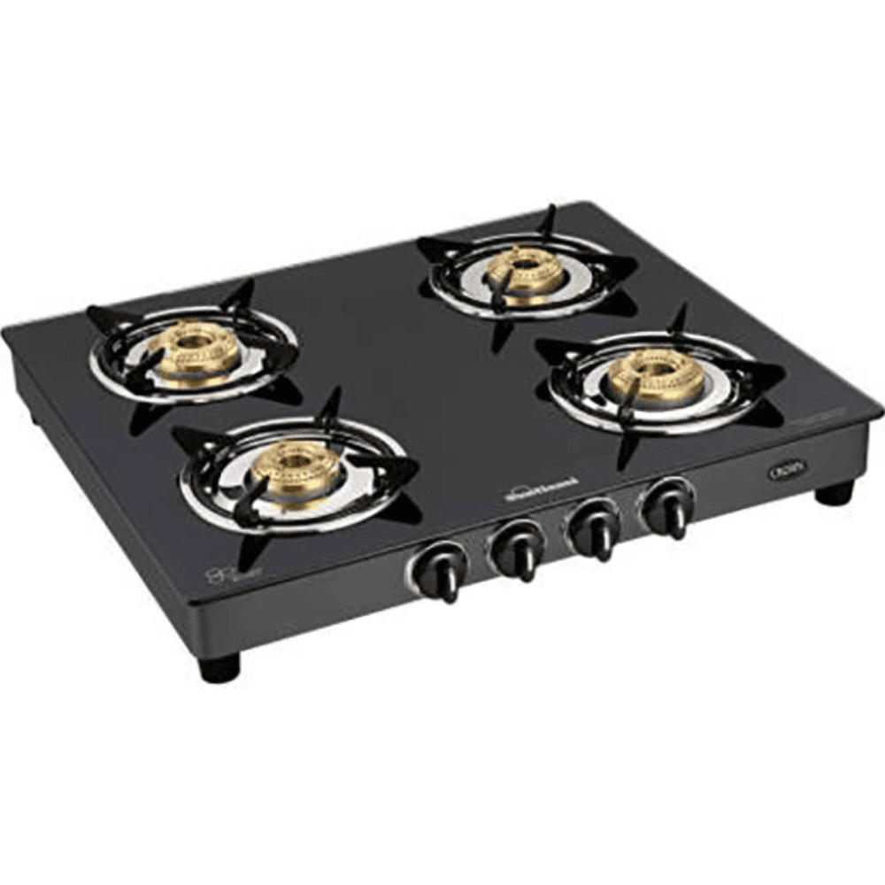 Sunflame Cooktop, CROWN GT 4B, 4 Burner Auto Manual Ignition Glass Top Brass Burner 2 Medium + 2 small Gas Stove (Black)