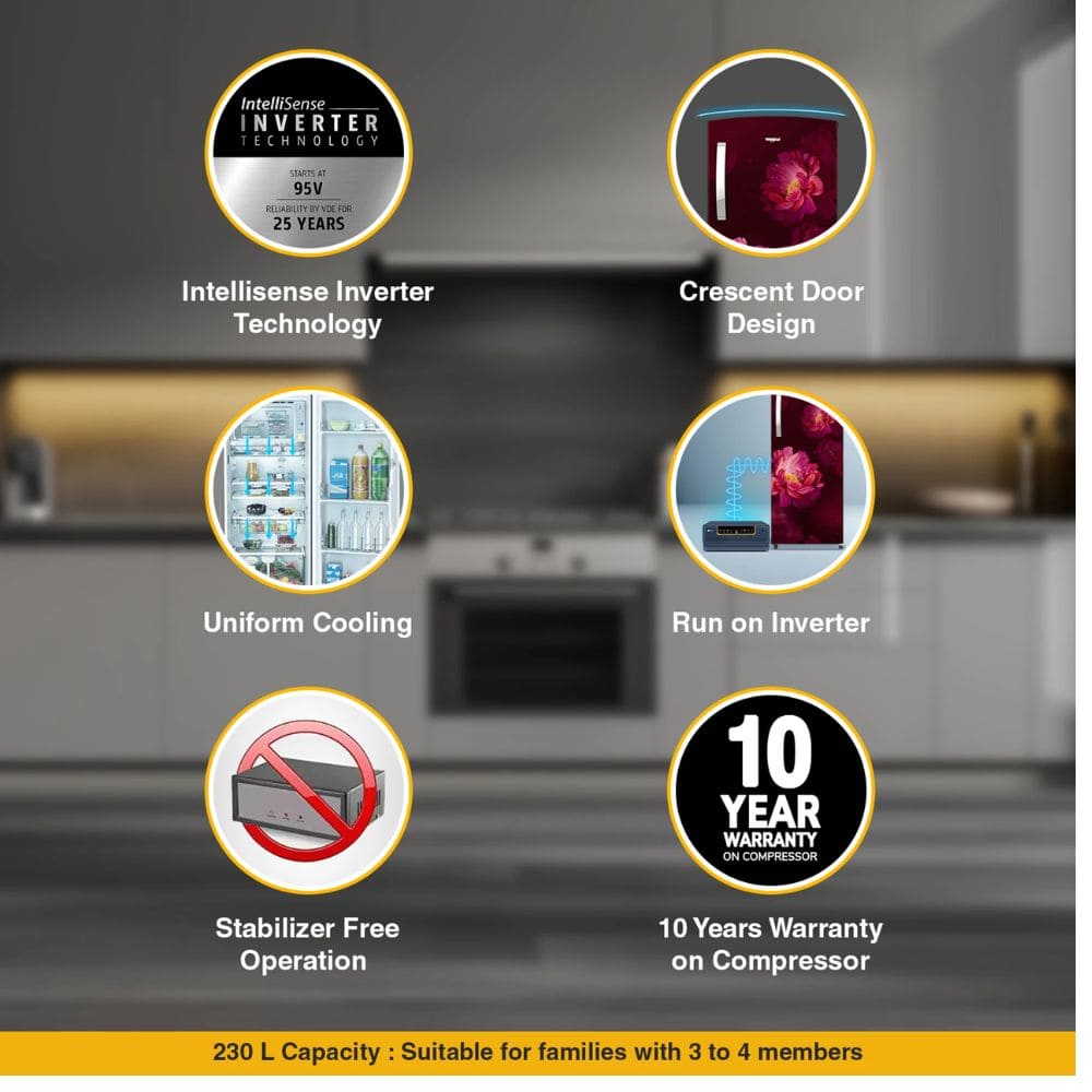 Whirlpool 207 Ltrs, 3 Star Icemagic Pro Inverter Direct Cool Single Door Refrigerator (230 IMPRO PRM 3S WINE PEONY Z)