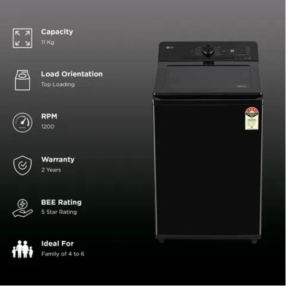 LG 11 Kg 5 Star Fully-Automatic Top Load Washing Machine (TX311NWO,Black)