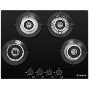 Faber Hob SUPERIA HT654 BR AI, 4 Burner 65 cm Auto Electric Ignition Glass Top Brass Burners 4 Medium Gas Stove, Hob/Hobtop (Black)