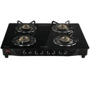 Hindware Cooktop, ARMO 4B GL BLK, 4 Burner Glass Top Brass Burner 2 Medium + 2 small Gas Stove (Black)
