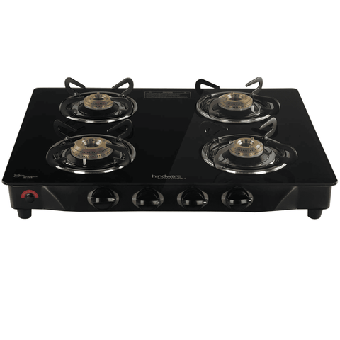 Hindware Cooktop, ARMO 4B GL BLK, 4 Burner cm Auto Ignition Glass Top Brass Burner 2 Medium + 2 small Gas Stove, (Black)