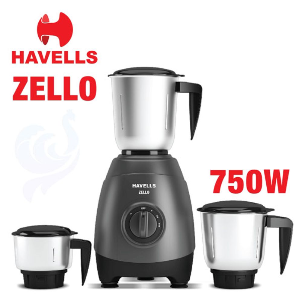 Havells MG ZELLO, 750 Watt Jars Mixer Grinder (Black)