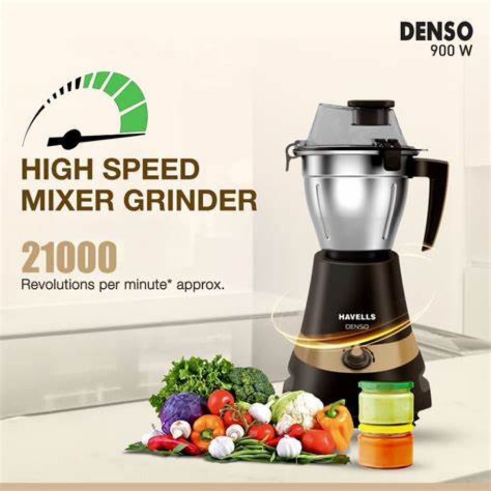 Havells MG DENSO, 900 Watt 3 Jars Mixer Grinder (Black & Gold)