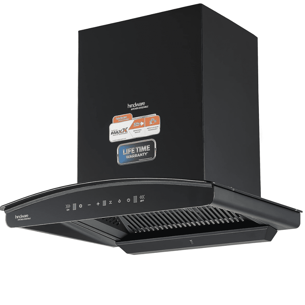 Hindware ZINNIA, 60 cm 1300 m3/hr Auto Clean Filterless Wall Mounted Chimney (Black)