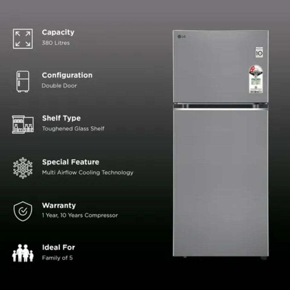 LG 380 Ltrs 2 Star Frost Free Double Door Smart Wifi Enabled Convertible Refrigerator (GLT3826SNPZ)
