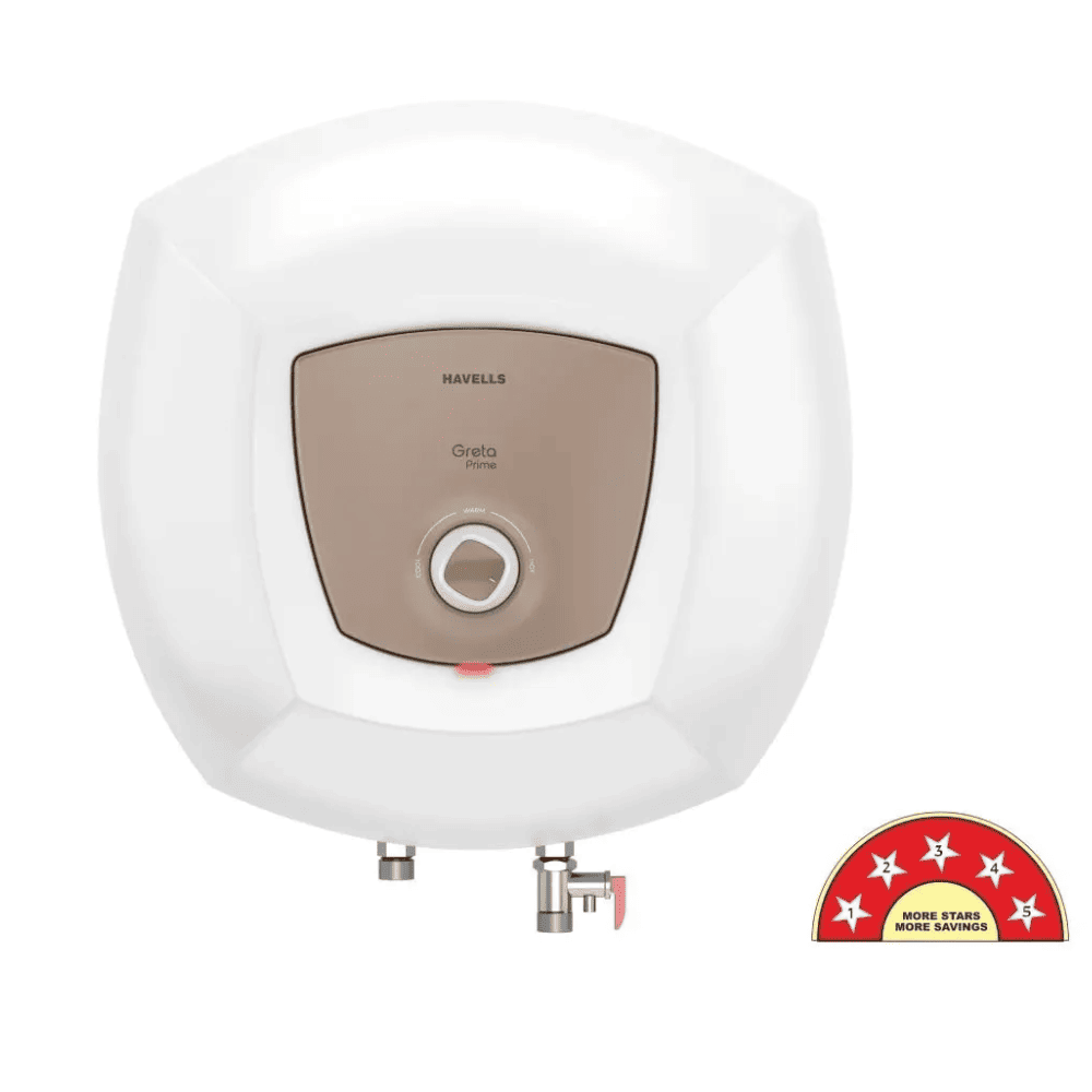 Havells 15 Ltrs Vertical Storage 5 Star Water Heater Geyser (GRETA PRIME15l White Champ Gold)