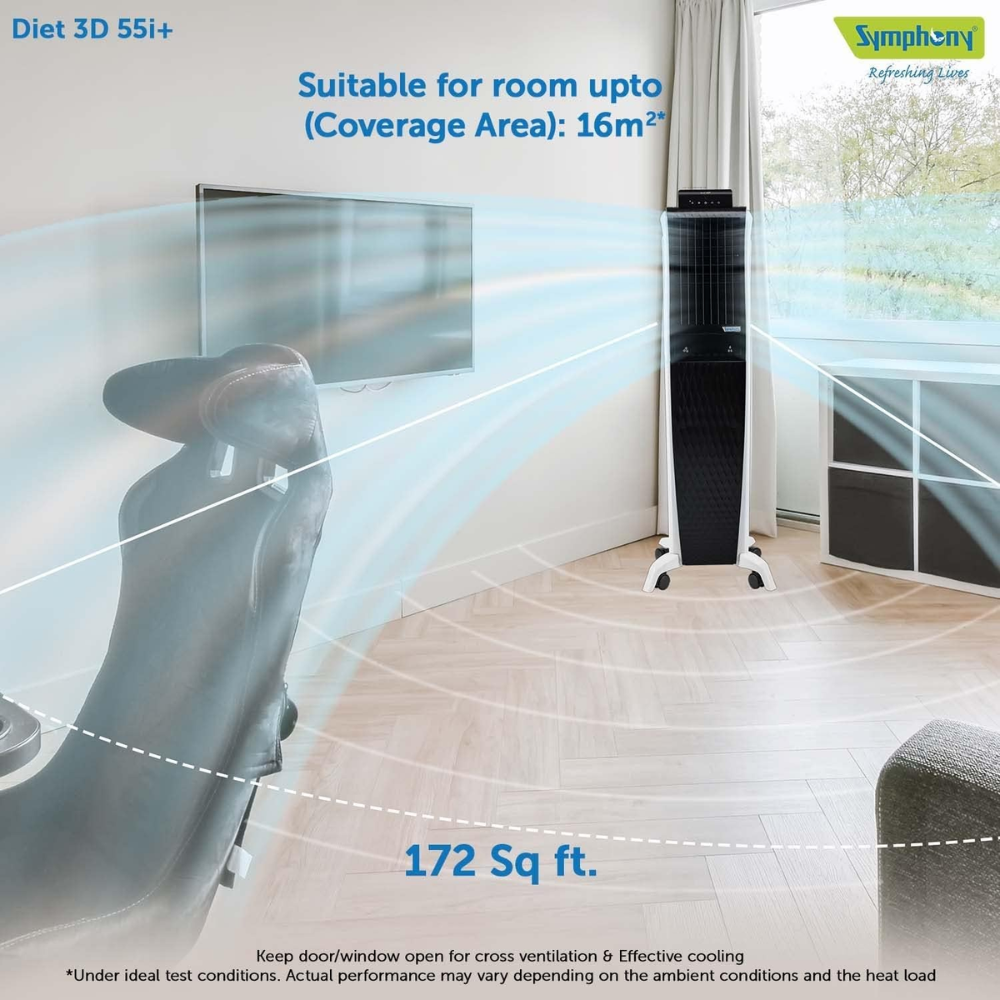 Symphony 55 Ltrs Diet 3D i+ Portable Tower Air Cooler (DIET3D55I)