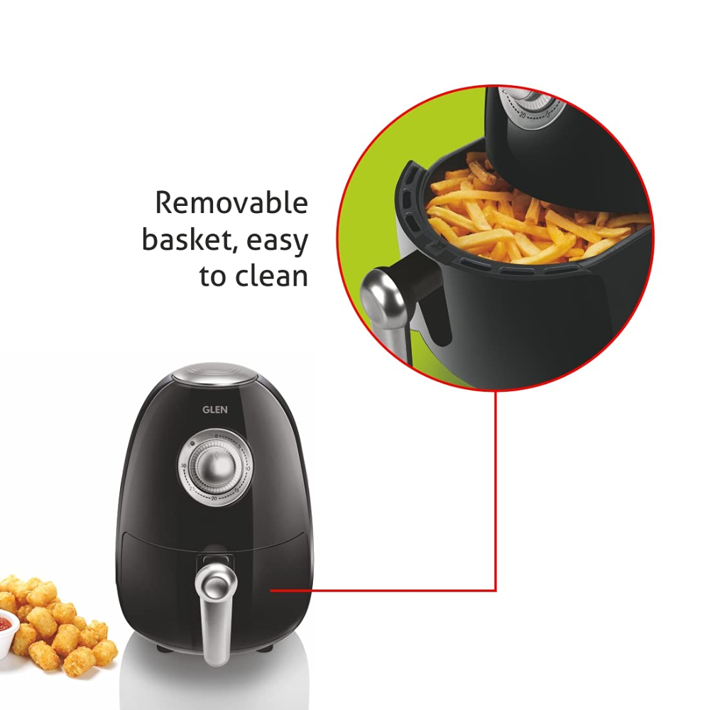 Glen GL3045, 800 Watts 2 Litres Electric Air Fryer,Preset Temperature Ccontrol (Black & Silver)
