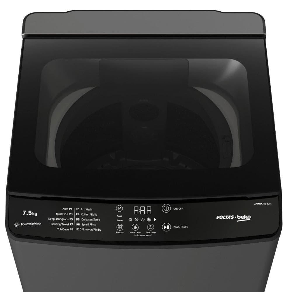 Voltas 7.5 Kg 5 Star Fully Automatic Top Load Washing Machine (WTL7506UAA/SPC0OD, Black)