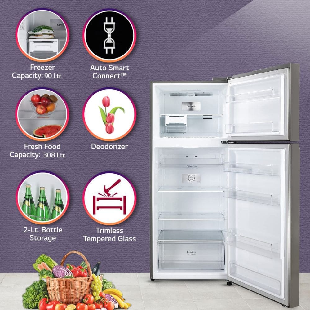 LG 398 Ltrs 2 Star, Inverter Frost Free, Double Door Refrigerator (GL-S422SPZY)