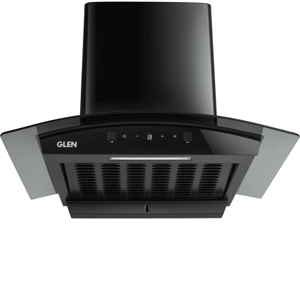 Glen 6058 DI BL, 60 cm 1200 m3/hr Auto Clean Curved Glass Kitchen Chimney, Filterless Technology (Black)