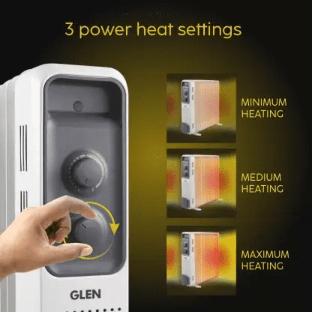 Glen 13 Straight Fins, 2900 Watts Oil Filled Radiators, Room Heater (OFR 13, Grey)