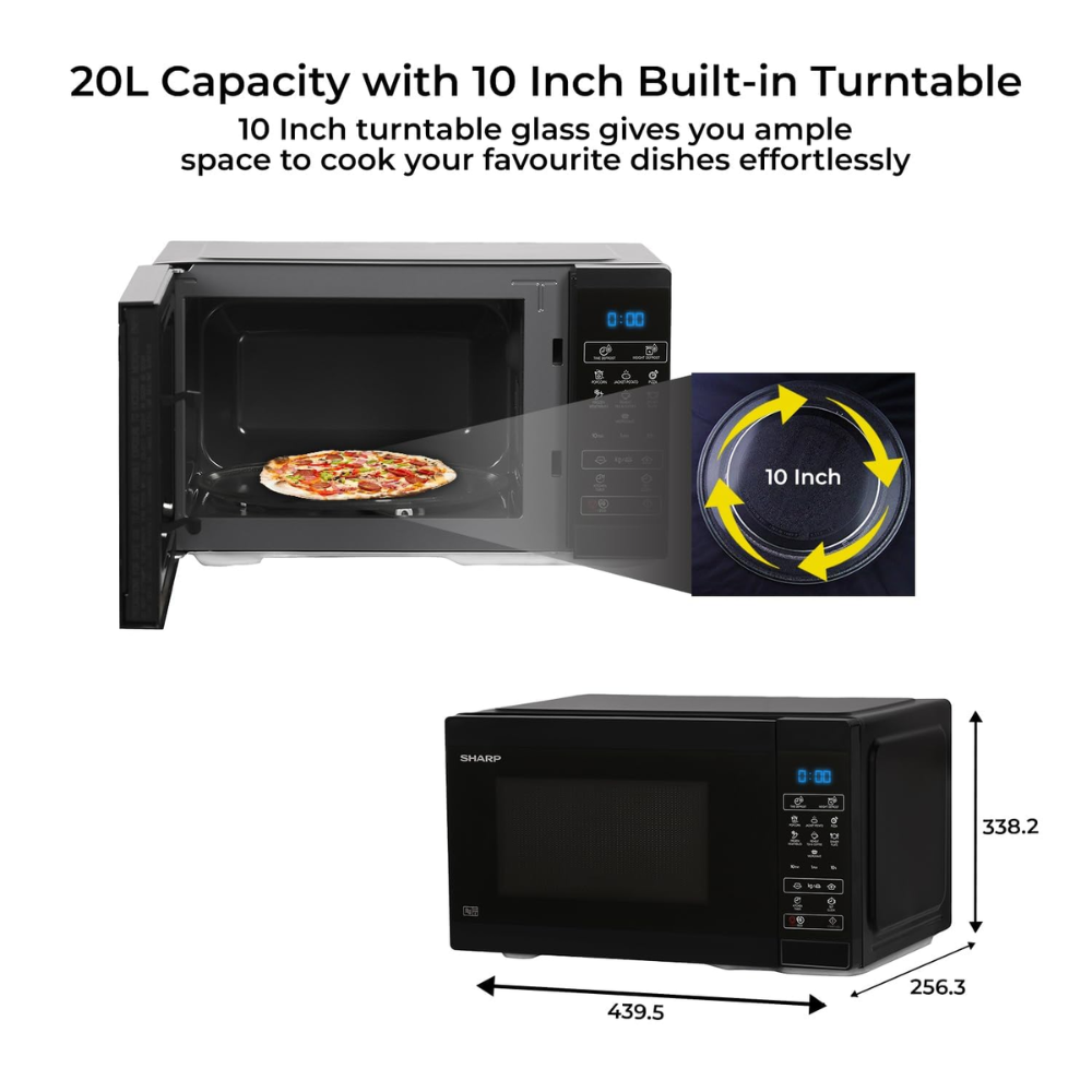 Sharp 20 Ltrs Solo Convection Microwave Oven, Digital Display (R-220KN-K 20LTR,Black)