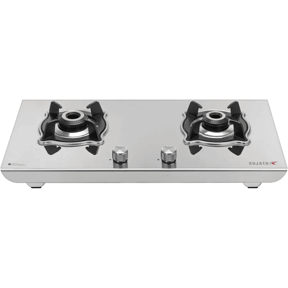 Sujata Cooktop Robusto, 2 Burner Manual Stainless Steel Gas Stove (Silver)