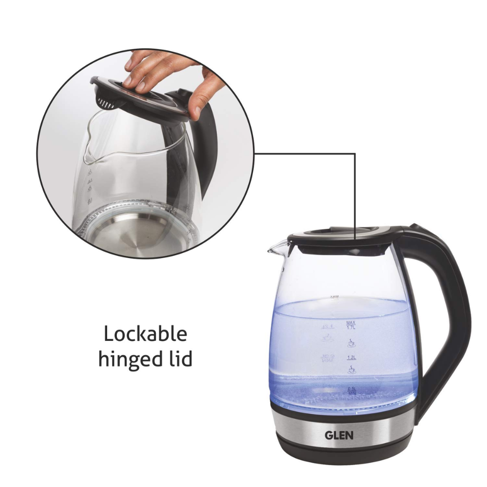 Glen Glass 9012N, 2000 Watts 1.7 Litres Electric Transparent Kettle (Transparent and Black)
