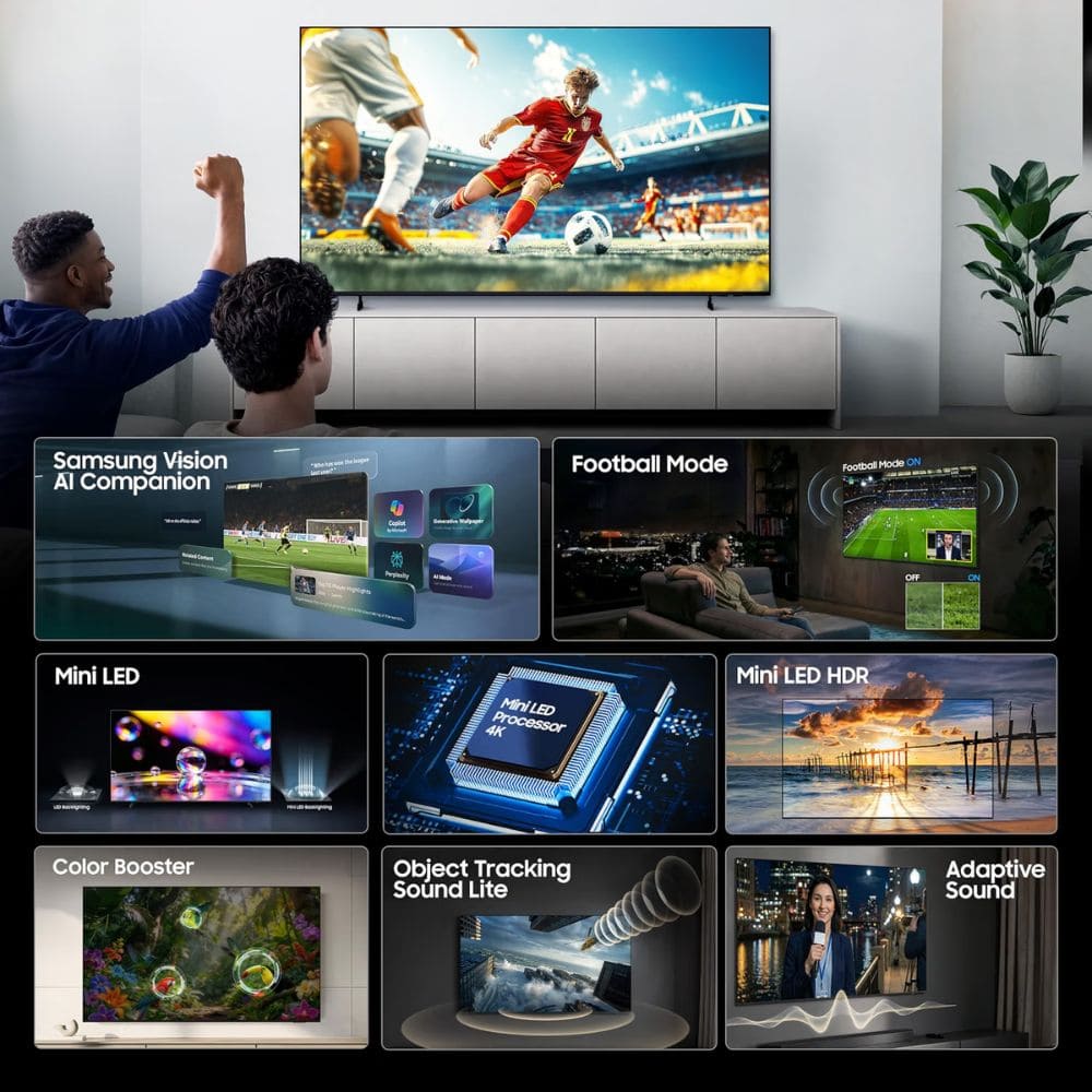 Samsung 55M70H, 55 Inches Mini LED 4K AI Smart TV, Black