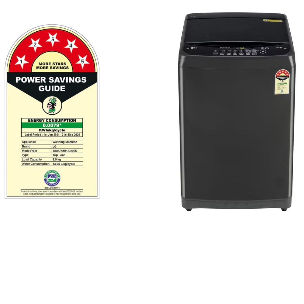 LG 8 Kg 5 Star Fully-Automatic Top Load Washing machine (T80SPMB1Z, Middle Black)