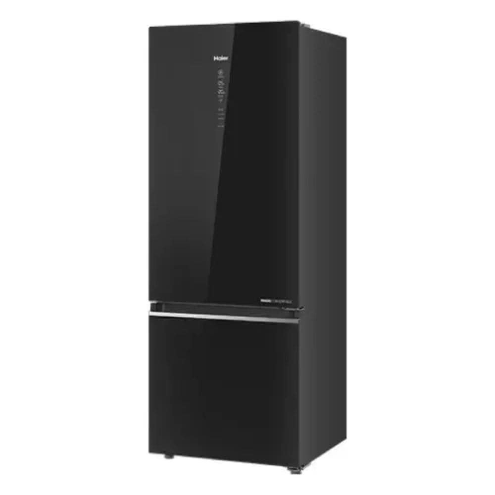 Haier 355 Ltrs, 2 Star Frost Free Double Door Bottom Mount Refrigerator (HRB 4052PKGA P, Black Glass)