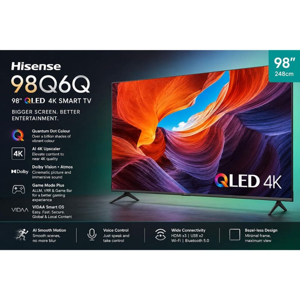 Hisense 98Q6Q, 98 Inches 4K Ultra HD Smart QLED TV, Black