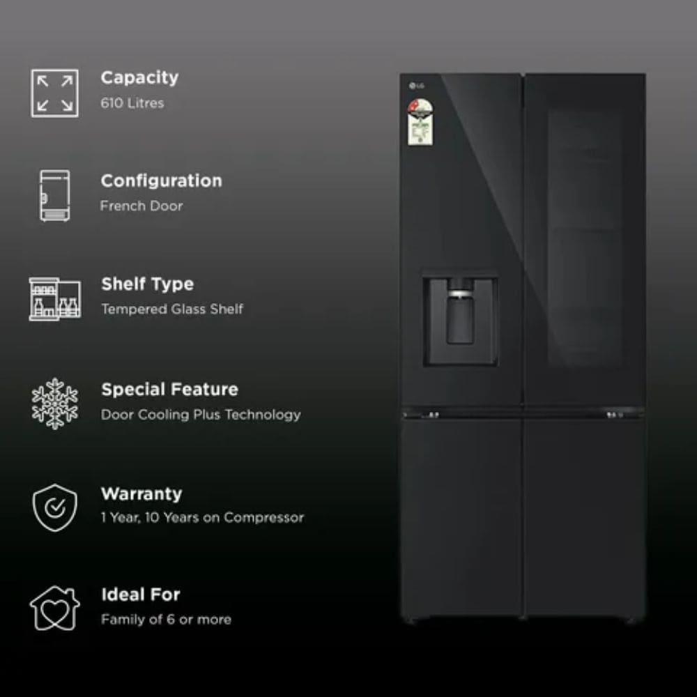LG 610 Ltrs, 2 Star Convertible French Door Refrigerator (GV K25FFGFB, Black Glass)