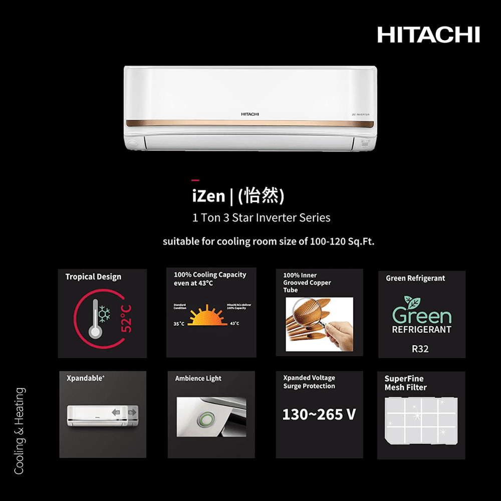 Hitachi 1.0 ton 3 Star Inverter Split Air Conditioner (RAS.G312PCAISF)