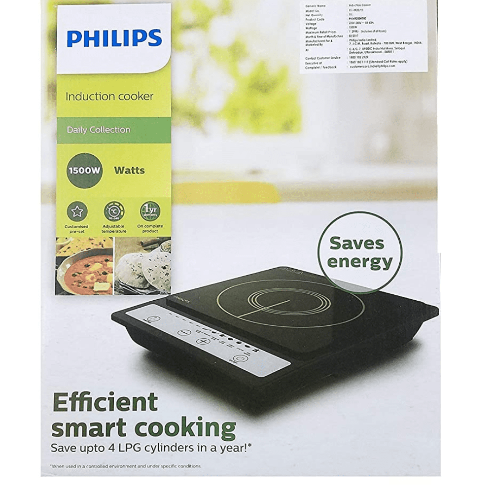 Philips HD4920, 1500 Watts Push Button Induction Cooktop, Black
