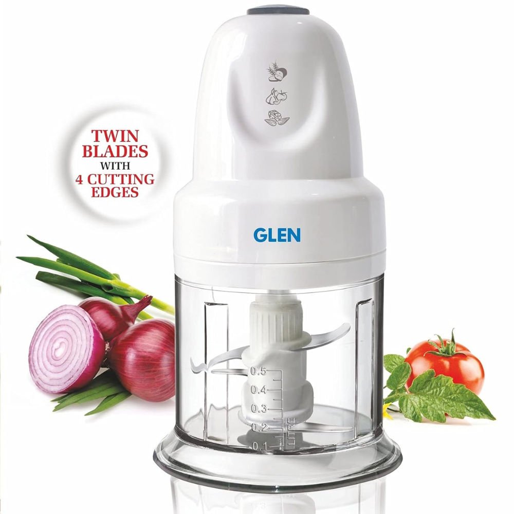 Glen 4043 Turbo, 200 Watts Stainless Steel Blade Electric Chopper, 1 Jar with Whisking Disc 500ml Bowl (White)