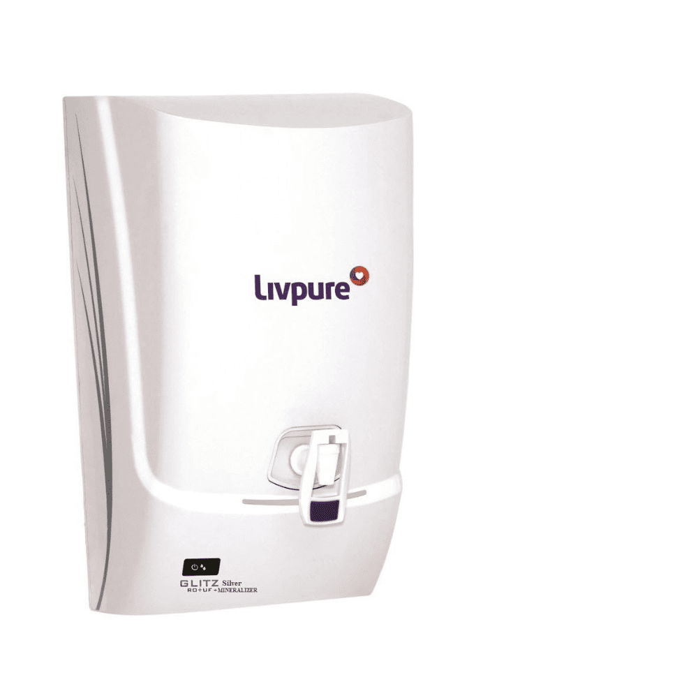 Livpure Glitz Silver, 7 Ltrs Storage Tank Wall Mountable RO UF Mineralizer RO Water Purifier, White