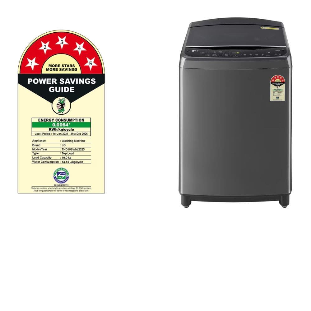 LG 10 Kg 5 Star Fully-Automatic Top Load Washing machine (THD10SWM, Black)