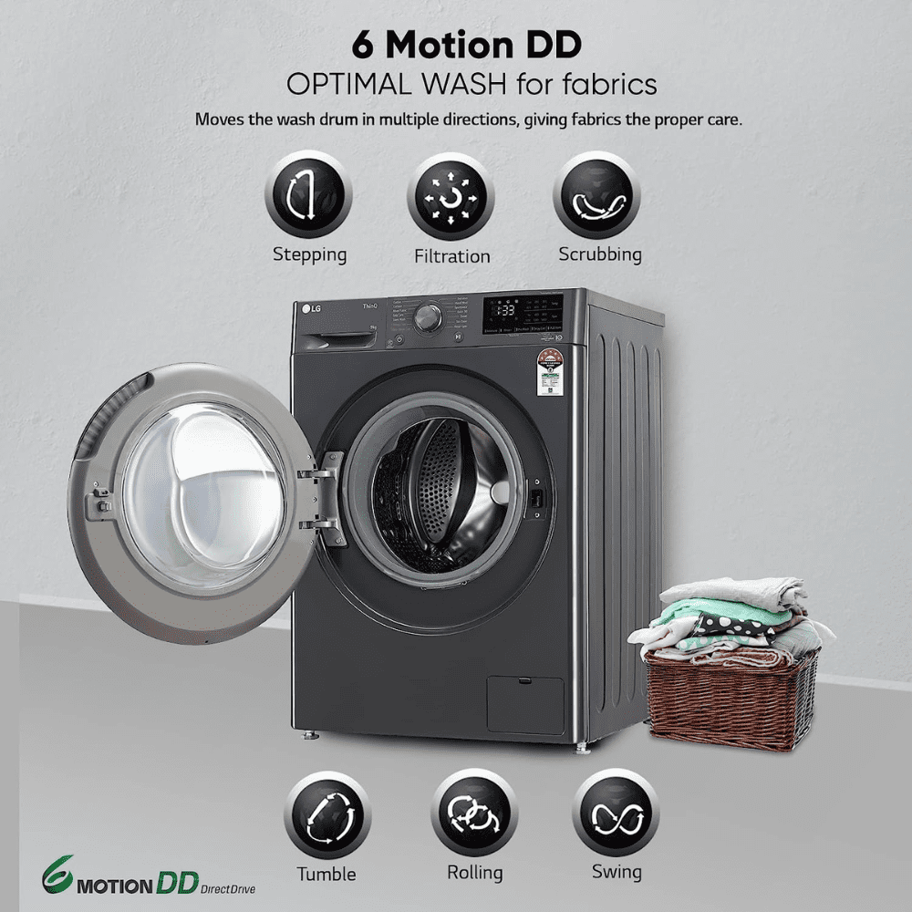 LG 9 Kg 5 Star Inverter Wi-Fi Fully-Automatic Front Load Washing Machine (FHV1409Z4M, Middle Black)