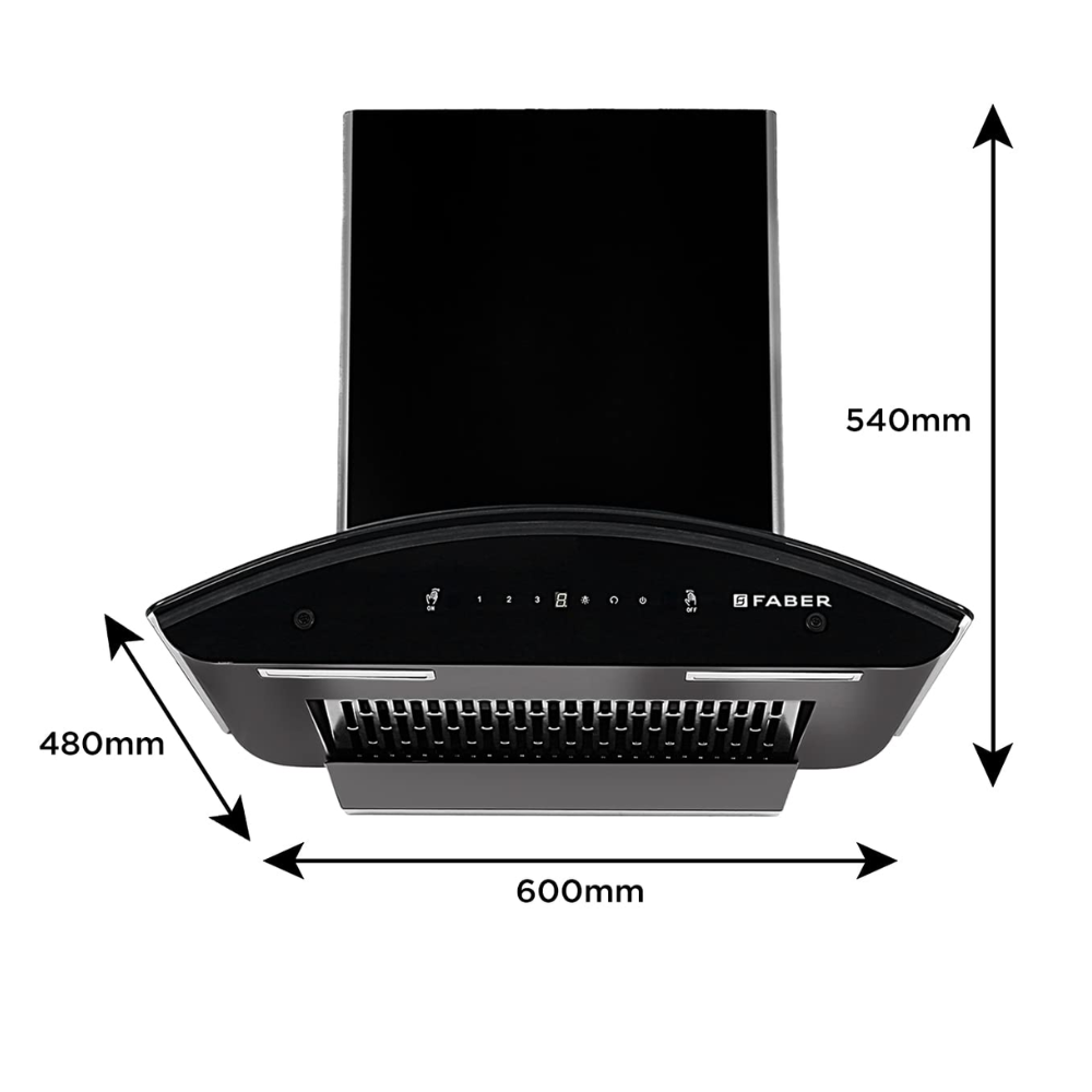 Faber ZEST HC SC FL BK, 60 cm 1200 m3/hr Auto-Clean curved glass Kitchen Chimney (Black)