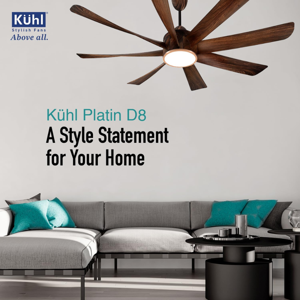 KUHL 1500mm 8 Blade 5 Star BLDC wood finished Ceiling Fan (Platin D8)