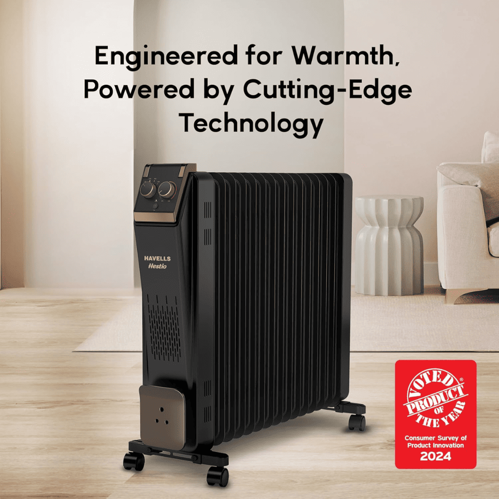 Havells 13 Straight Fins, 2900 Watts Oil Filled With PTC Fan Room Heater (Hestio Ofr 13f, Black)