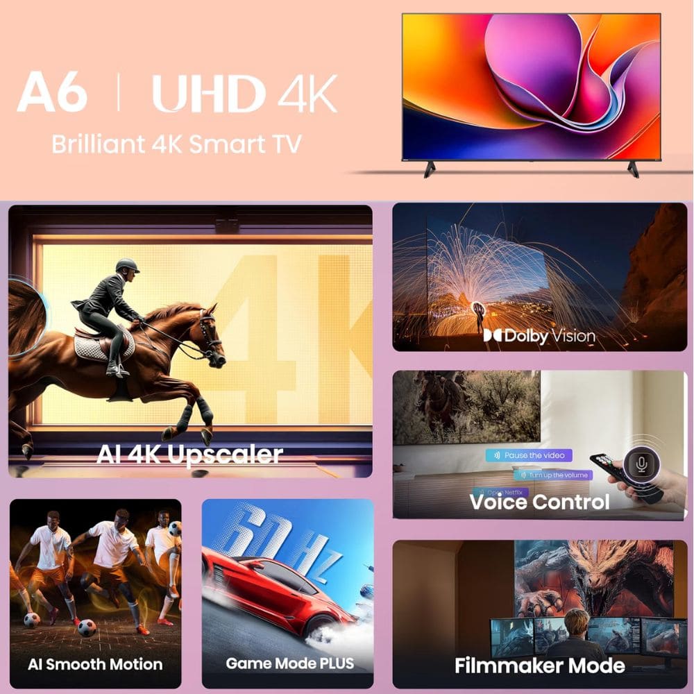 Hisense 58A6Q, 58 Inches 4K Ultra HD Smart QLED TV, Black