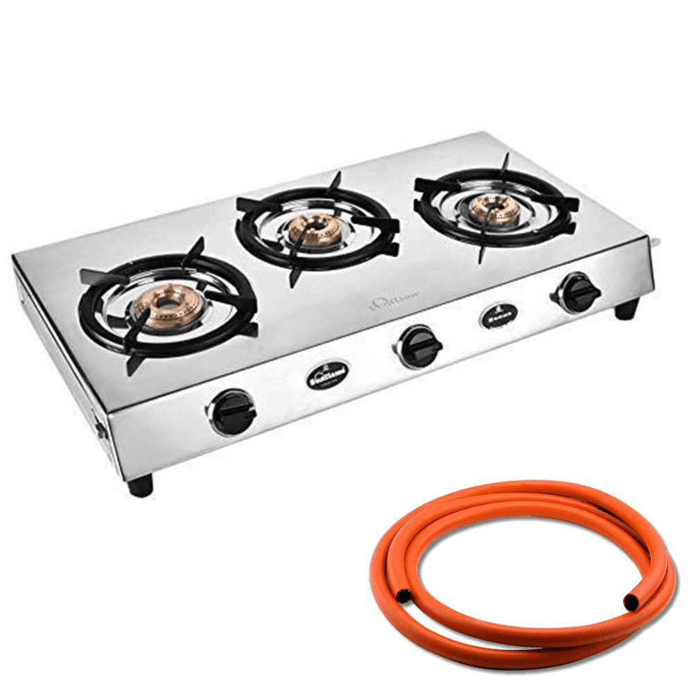 Sunflame Cooktop BONUS 3B, 3 Burner 74 cm Manual Ignition Glass Top Stainless Steel Burner 2 Medium + 1 Small Gas Stove (Black)