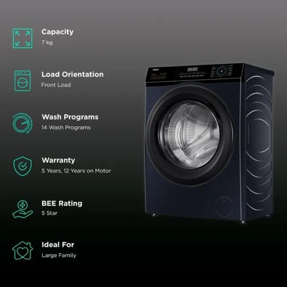 Haier 7 Kg 5 Star Fully-Automatic Front Load Washing machine (HW70-IM12929BK,Black)