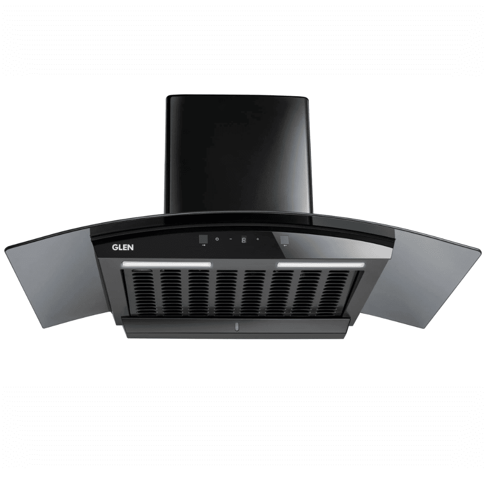 Glen 6058 BL, 60 cm 1200 m3/hr Auto Clean Curved Glass Wall Mounted Chimney, Filterless Technology (Black)