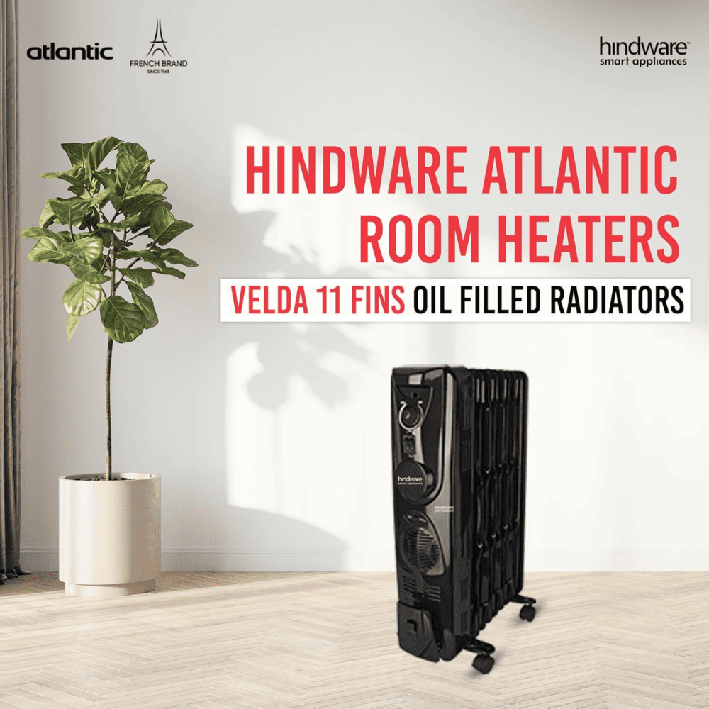 Hindware 11 Wave Fins, 2900 Watts Oil Filled Radiator Room Heater (Atlantic VELDA 11f, Black)