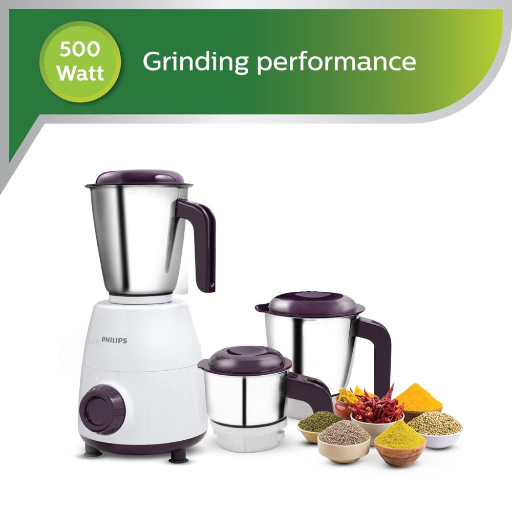 Philips MG HL7505, 500 Watt 3 Jars Mixer Grinder (Black & White)
