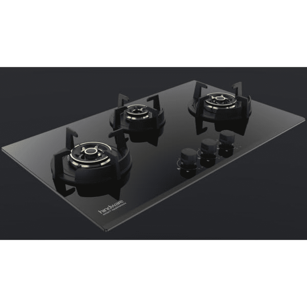 Hindware Hob, HAZEL 3B 75CM, 3 Burner 75 cm Auto Ignition Glass Top Brass Burner 2 Medium +1 High Flame Gas Stove (Black)