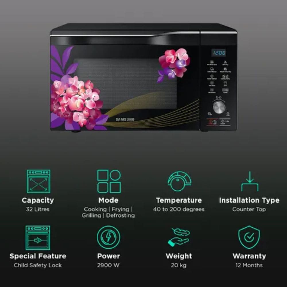 Samsung 32 Ltrs Masala & Sun Dry Convection Microwave Oven (MC32K7056CH,Black)