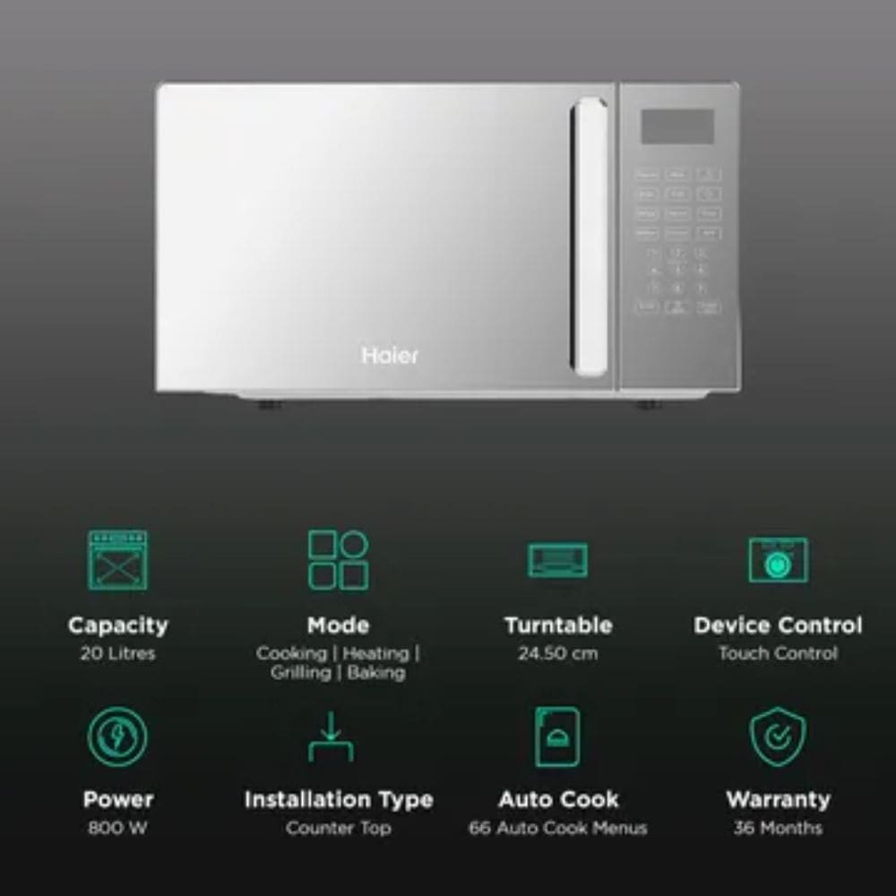 Haier 20 Ltrs Stainless Steel Microwave Oven (HIL2001CSSH,Mirror glass)